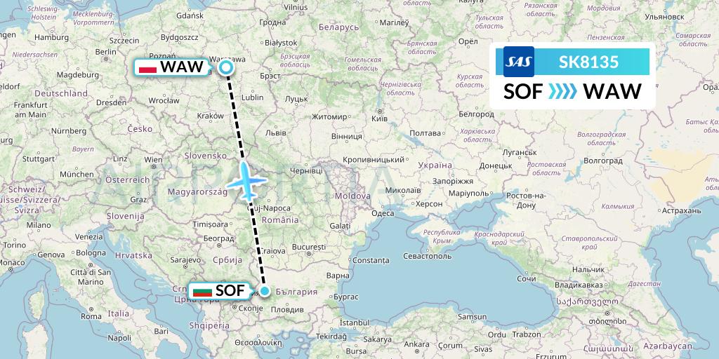 SK8135 SAS Flight Map: Sofia to Warsaw