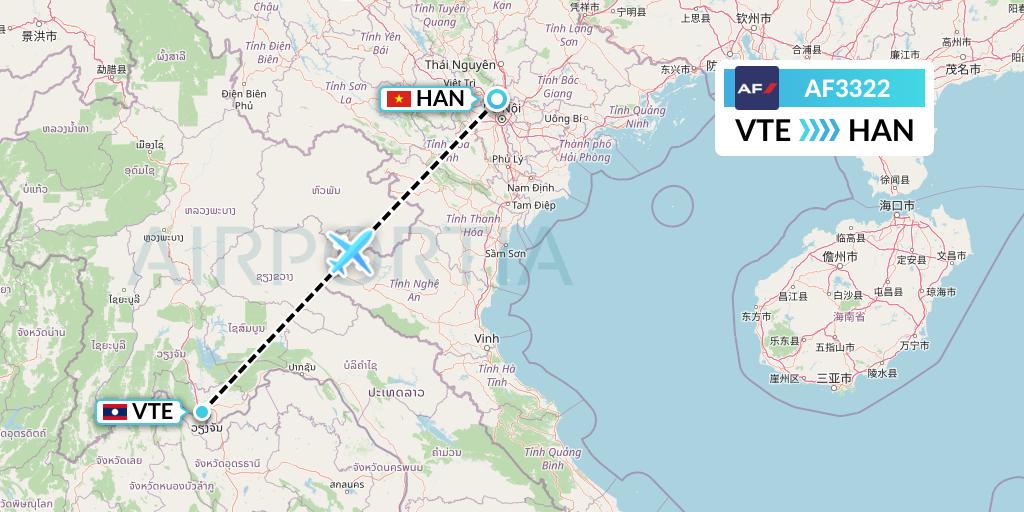 AF3322 Air France Flight Map: Vientiane to Hanoi