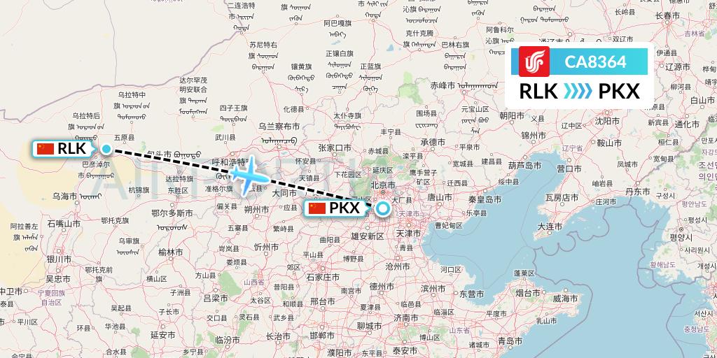 CA8364 Air China Flight Map: Bayannur to Beijing
