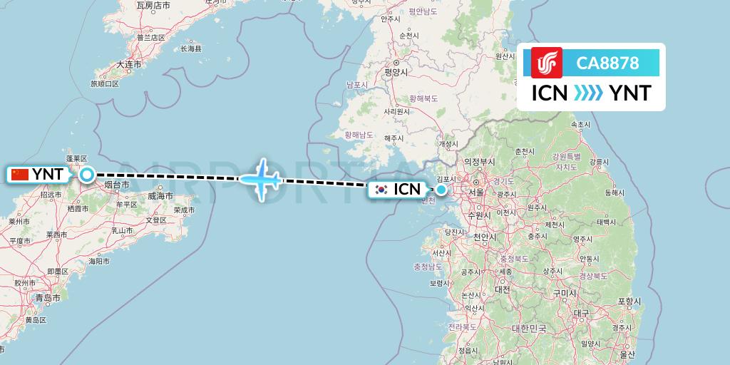 CA8878 Air China Flight Map: Seoul to Yantai