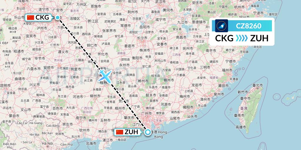 CZ8260 China Southern Airlines Flight Map: Chongqing to Zhuhai