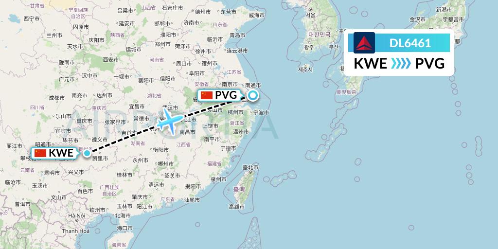 DL6461 Delta Air Lines Flight Map: Guiyang to Shanghai