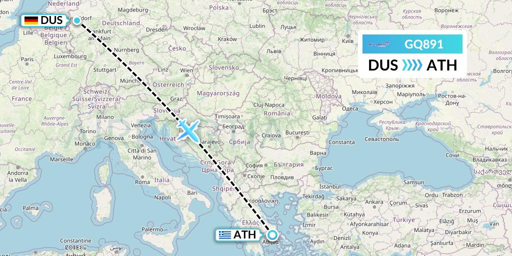 GQ891 Sky Express (Greece) Flight Map: Dusseldorf to Athens