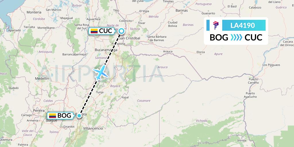 LA4190 LAN Airlines Flight Map: Bogota to Cucuta