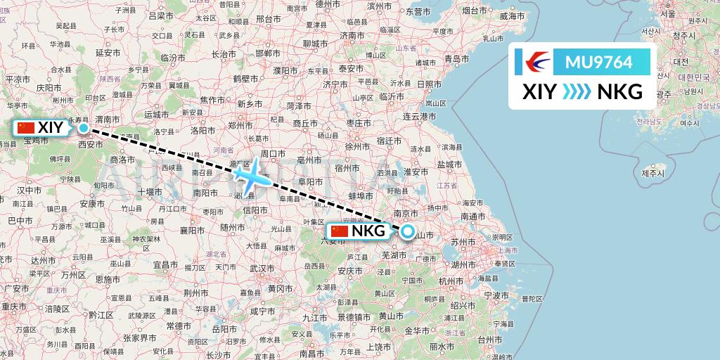 MU9764 China Eastern Airlines Flight Map: Xi'an to Nanjing