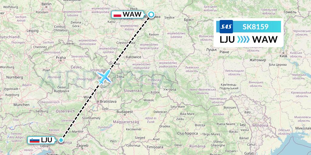 SK8159 SAS Flight Map: Ljubljana to Warsaw