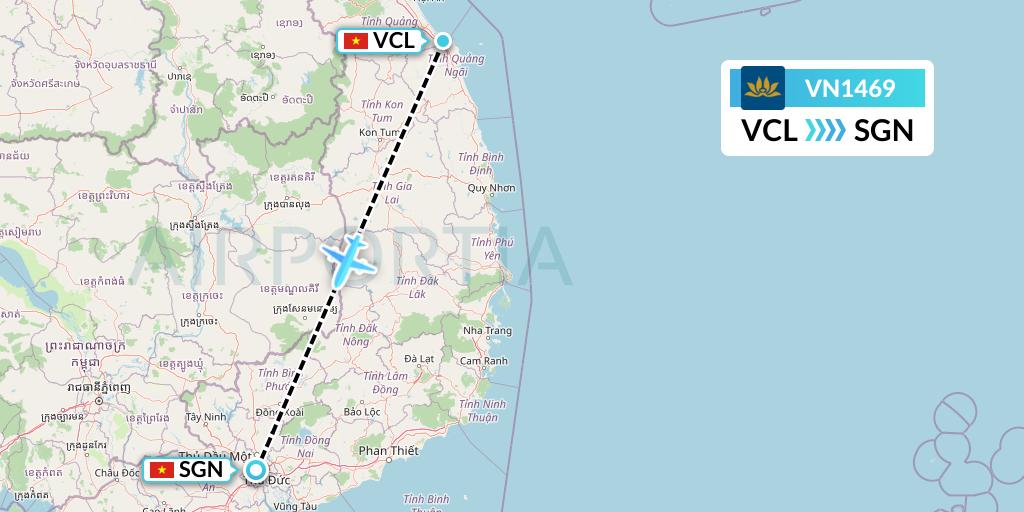 VN1469 Vietnam Airlines Flight Map: Chu Lai to Ho Chi Minh City