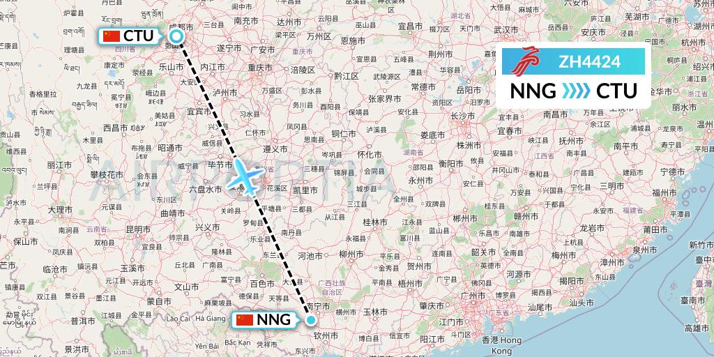 ZH4424 Shenzhen Airlines Flight Map: Nanning to Chengdu