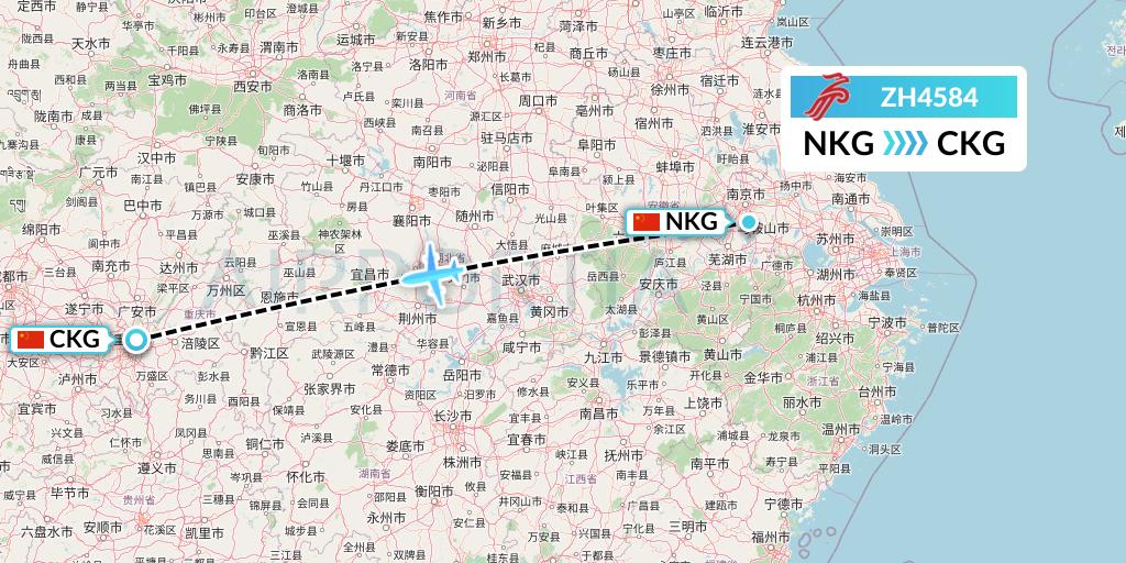 ZH4584 Shenzhen Airlines Flight Map: Nanjing to Chongqing