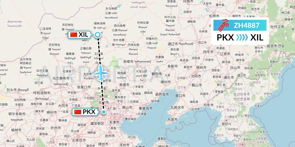 ZH4887 Shenzhen Airlines Flight Map: Beijing to Xilinhot