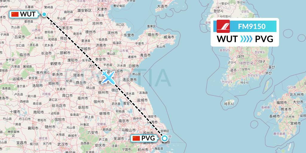 FM9150 Shanghai Airlines Flight Map: Taiyuan to Shanghai