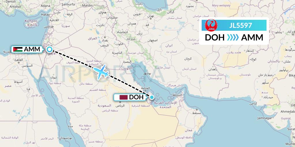 JL5597 Japan Airlines Flight Map: Doha to Amman