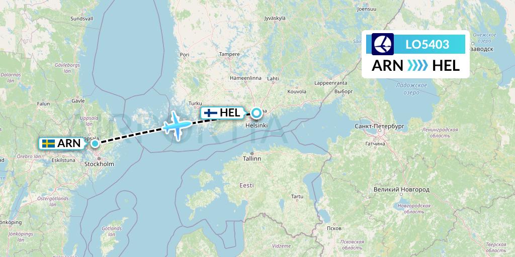 LO5403 LOT Flight Map: Stockholm to Helsinki