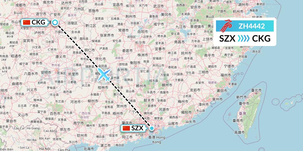 ZH4442 Shenzhen Airlines Flight Map: Shenzhen to Chongqing