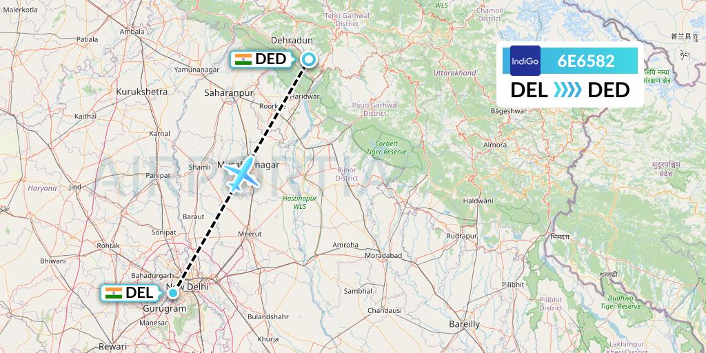 6E6582 IndiGo Airlines Flight Map: Delhi to Dehradun