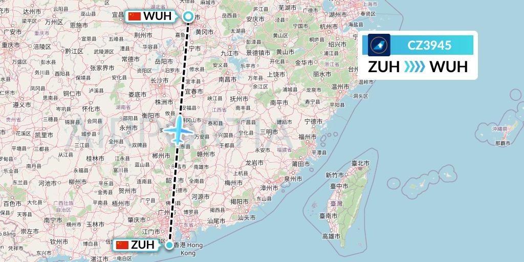 CZ3945 China Southern Airlines Flight Map: Zhuhai to Wuhan
