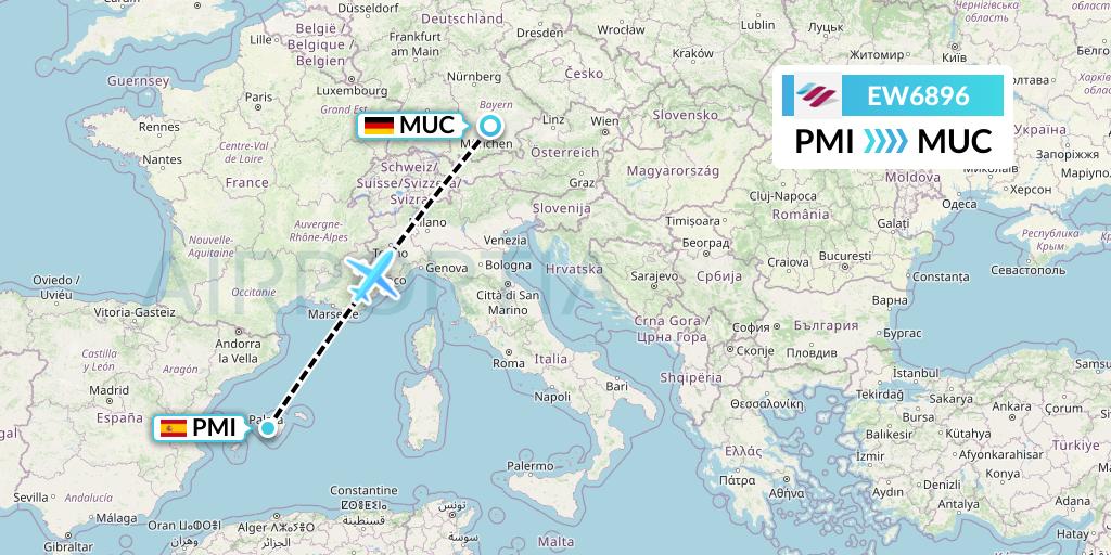 EW6896 Eurowings Flight Map: Palma de Mallorca to Munich