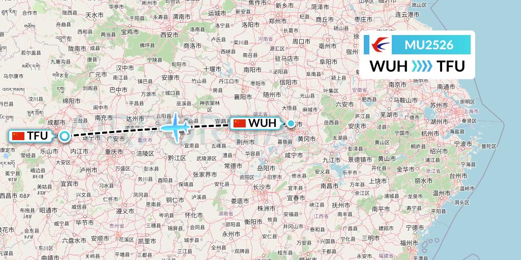 MU2526 China Eastern Airlines Flight Map: Wuhan to Chengdu
