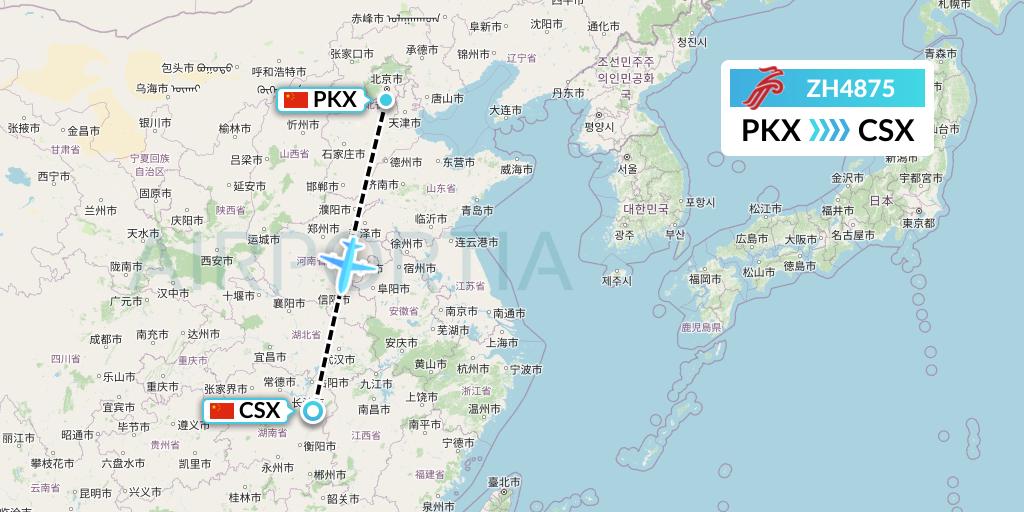 ZH4875 Shenzhen Airlines Flight Map: Beijing to Changsha