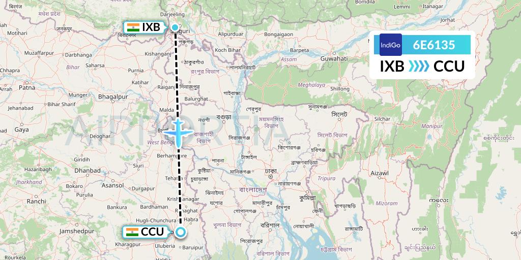 6E6135 IndiGo Airlines Flight Map: Siliguri to Kolkata