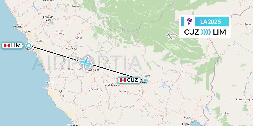 LA2025 LAN Airlines Flight Map: Cusco to Lima