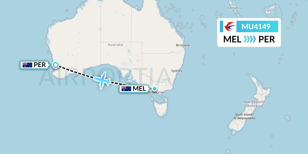 MU4149 China Eastern Airlines Flight Map: Melbourne to Perth