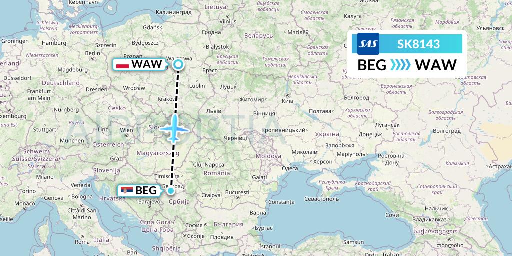 SK8143 SAS Flight Map: Belgrade to Warsaw