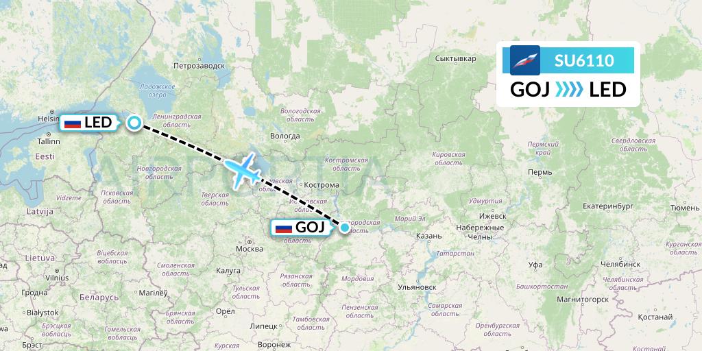 SU6110 Aeroflot Flight Map: Nizhny Novgorod to St. Petersburg