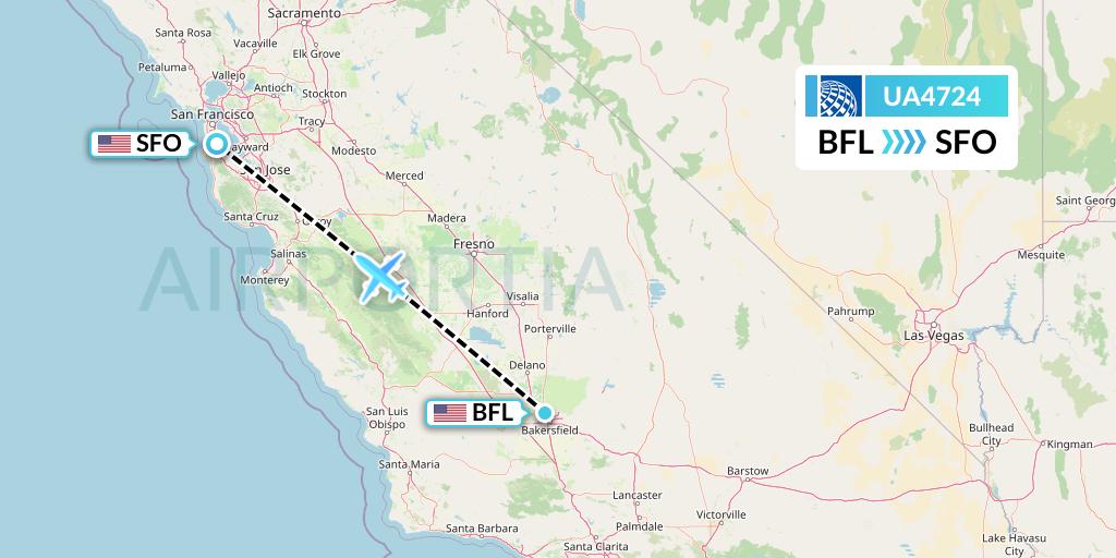 UA4724 United Airlines Flight Map: Bakersfield to San Francisco
