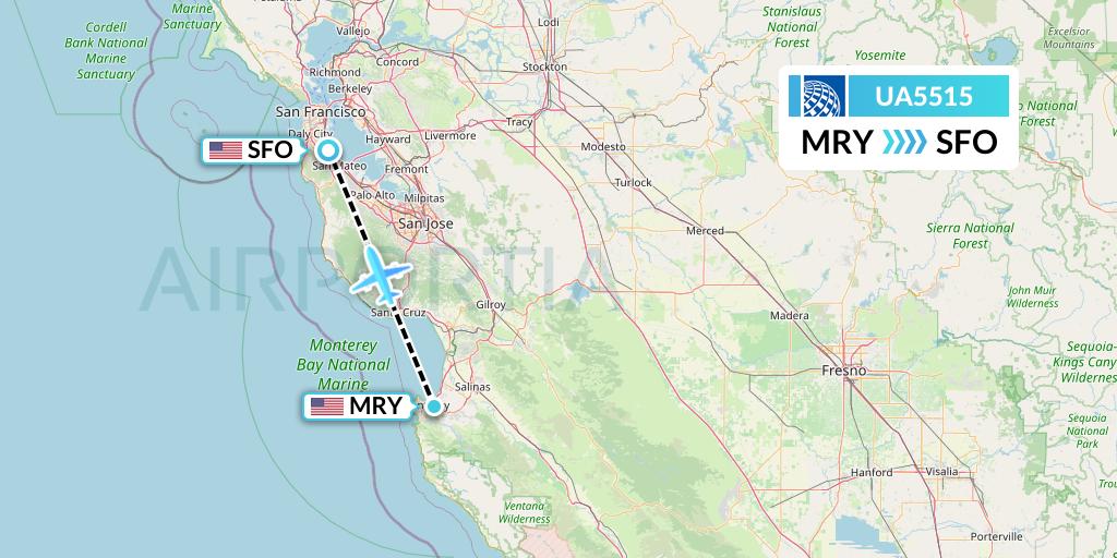 UA5515 United Airlines Flight Map: Monterey to San Francisco