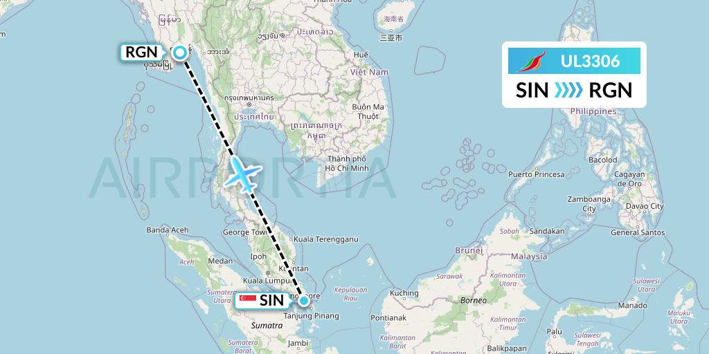 UL3306 SriLankan Airlines Flight Map: Singapore to Yangon