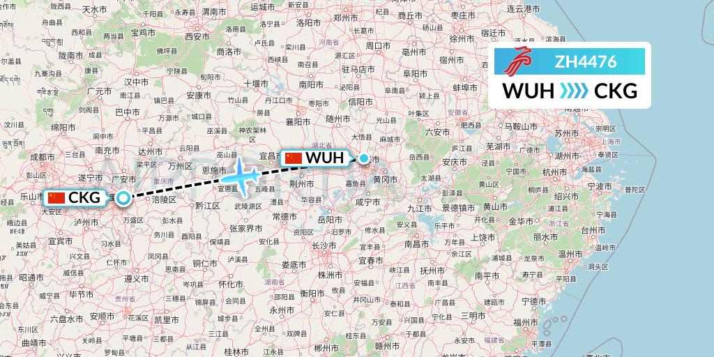 ZH4476 Shenzhen Airlines Flight Map: Wuhan to Chongqing