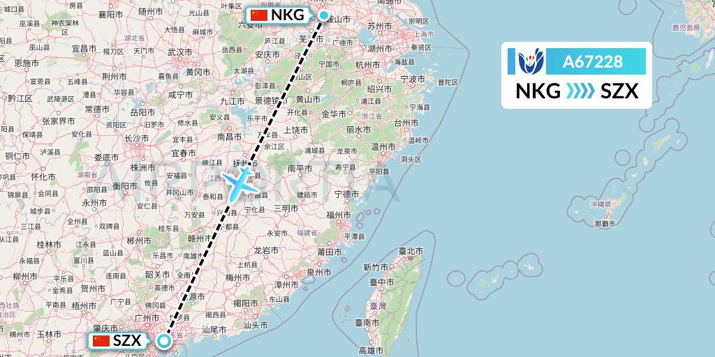 A67228 Hongtu Airlines Flight Map: Nanjing to Shenzhen