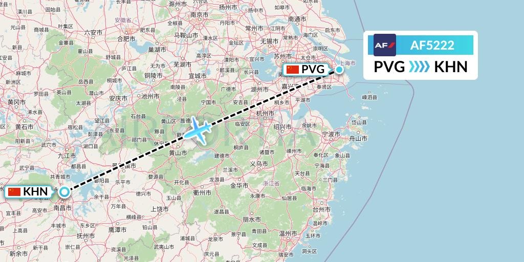 AF5222 Air France Flight Map: Shanghai to Nanchang
