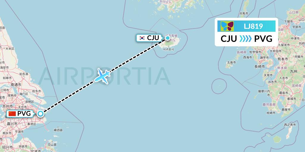 LJ819 Jin Air Flight Map: Jeju to Shanghai