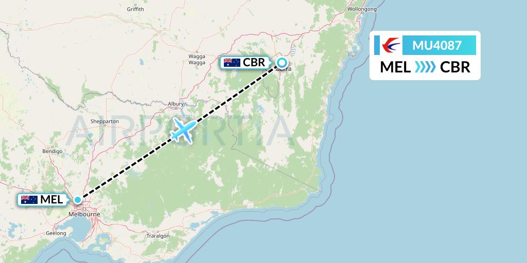 MU4087 China Eastern Airlines Flight Map: Melbourne to Canberra