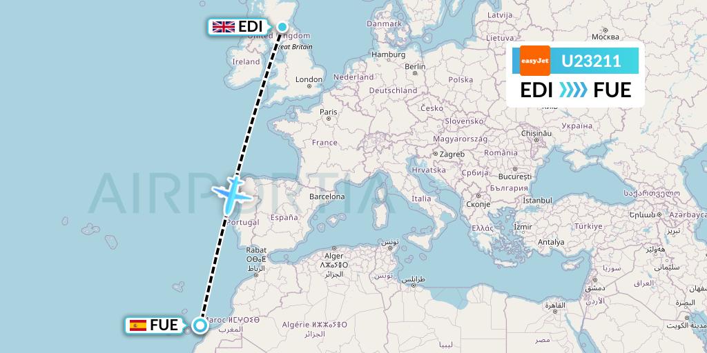 U23211 EasyJet Flight Map: Edinburgh to Fuerteventura