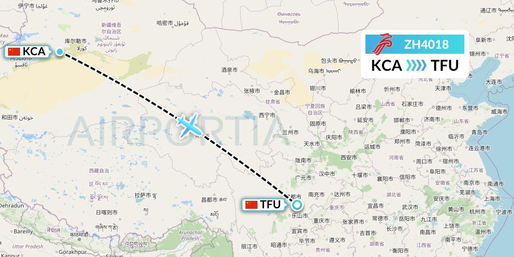 ZH4018 Shenzhen Airlines Flight Map: Kuqa to Chengdu