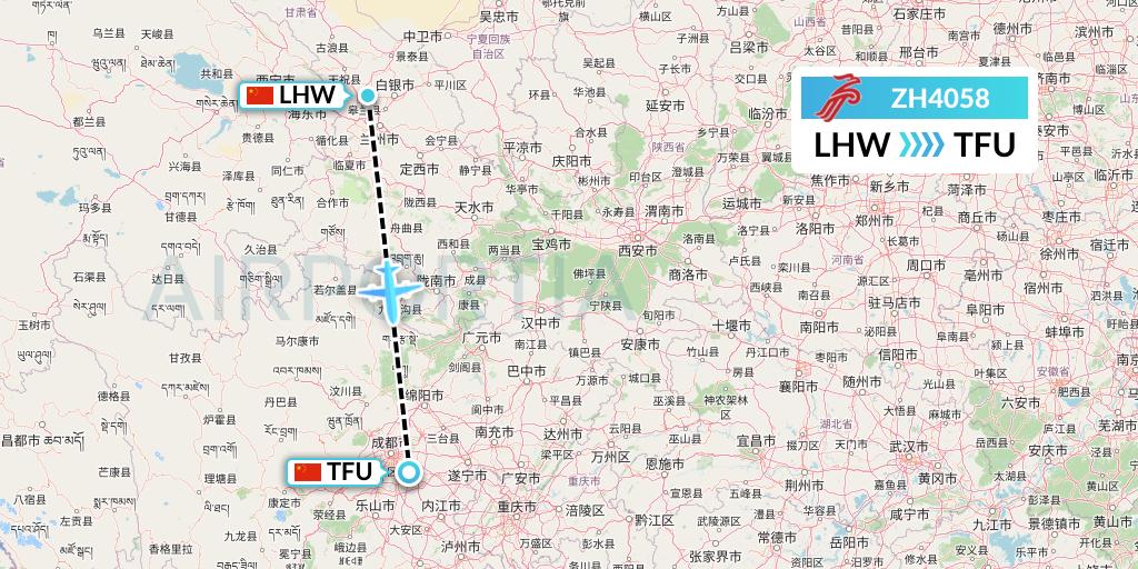 ZH4058 Shenzhen Airlines Flight Map: Lanzhou to Chengdu