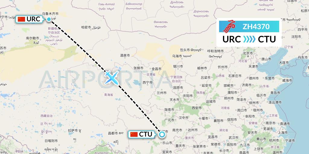 ZH4370 Shenzhen Airlines Flight Map: Urumqi to Chengdu