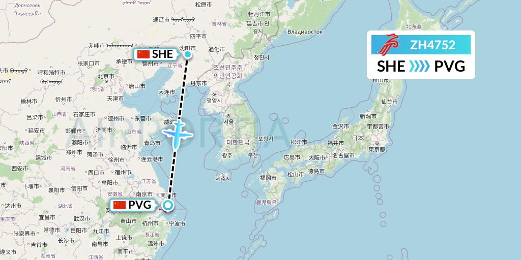 ZH4752 Shenzhen Airlines Flight Map: Shenyang to Shanghai