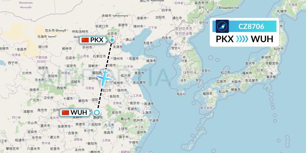 CZ8706 China Southern Airlines Flight Map: Beijing to Wuhan