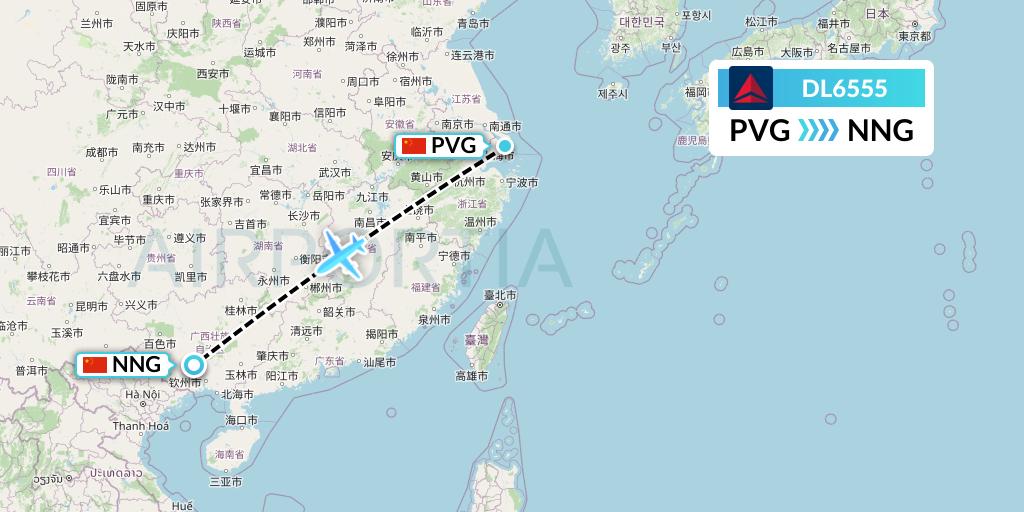 DL6555 Delta Air Lines Flight Map: Shanghai to Nanning