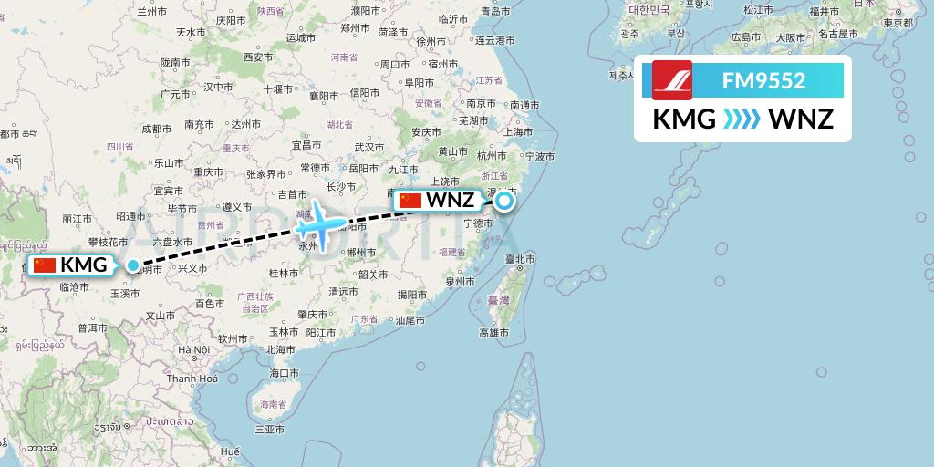 FM9552 Shanghai Airlines Flight Map: Kunming to Wenzhou