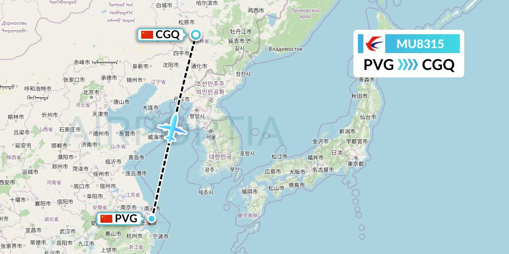 MU8315 China Eastern Airlines Flight Map: Shanghai to Changchun