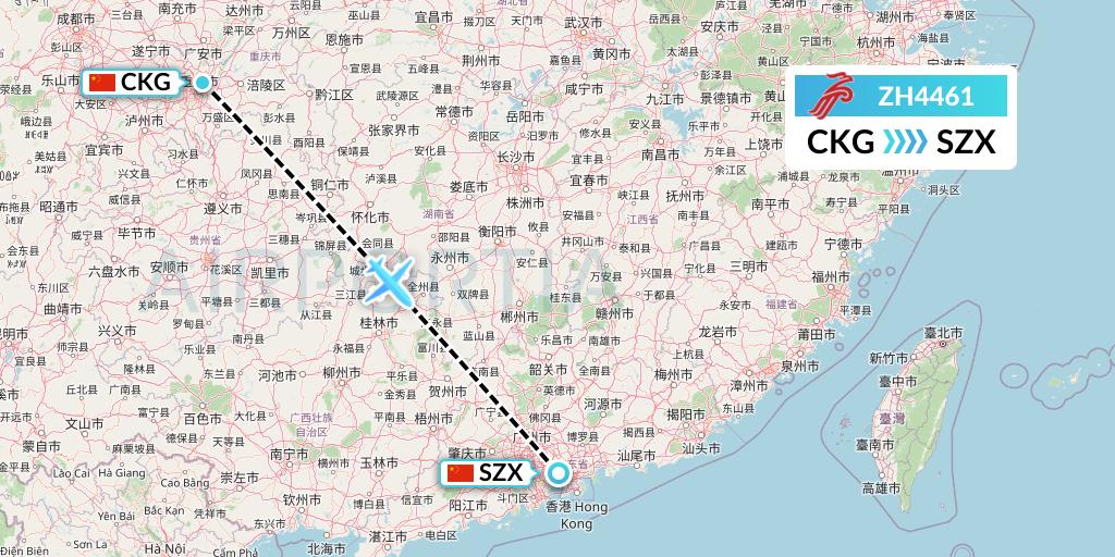 ZH4461 Shenzhen Airlines Flight Map: Chongqing to Shenzhen