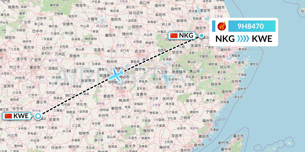 9H8470 Air Changan Flight Map: Nanjing to Guiyang