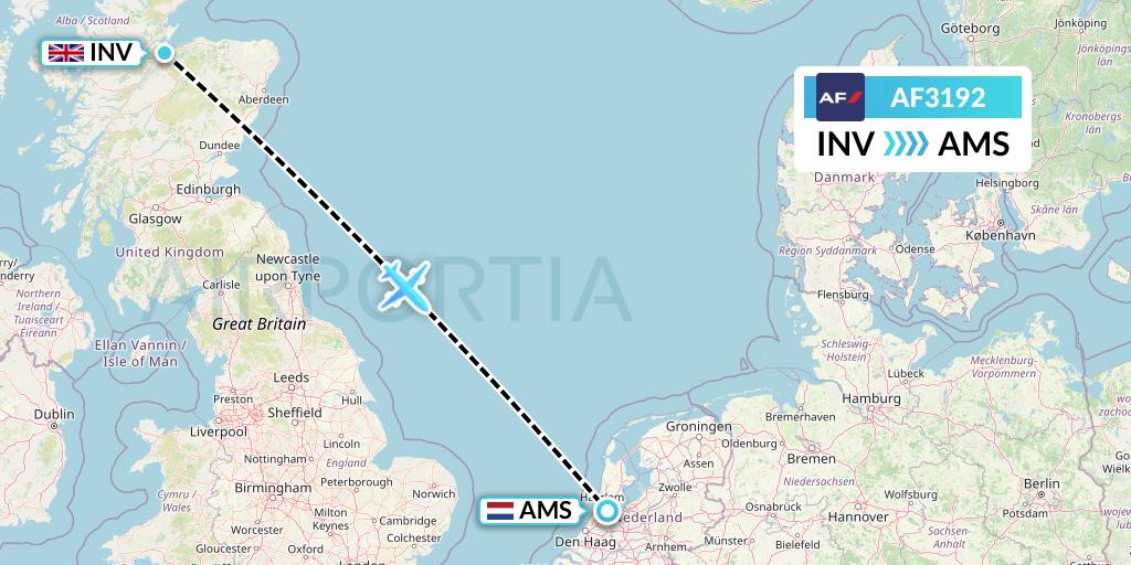 AF3192 Air France Flight Map: Inverness to Amsterdam