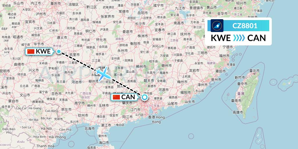 CZ8801 China Southern Airlines Flight Map: Guiyang to Guangzhou