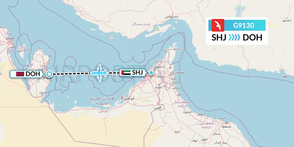 G9130 Air Arabia Flight Map: Sharjah to Doha